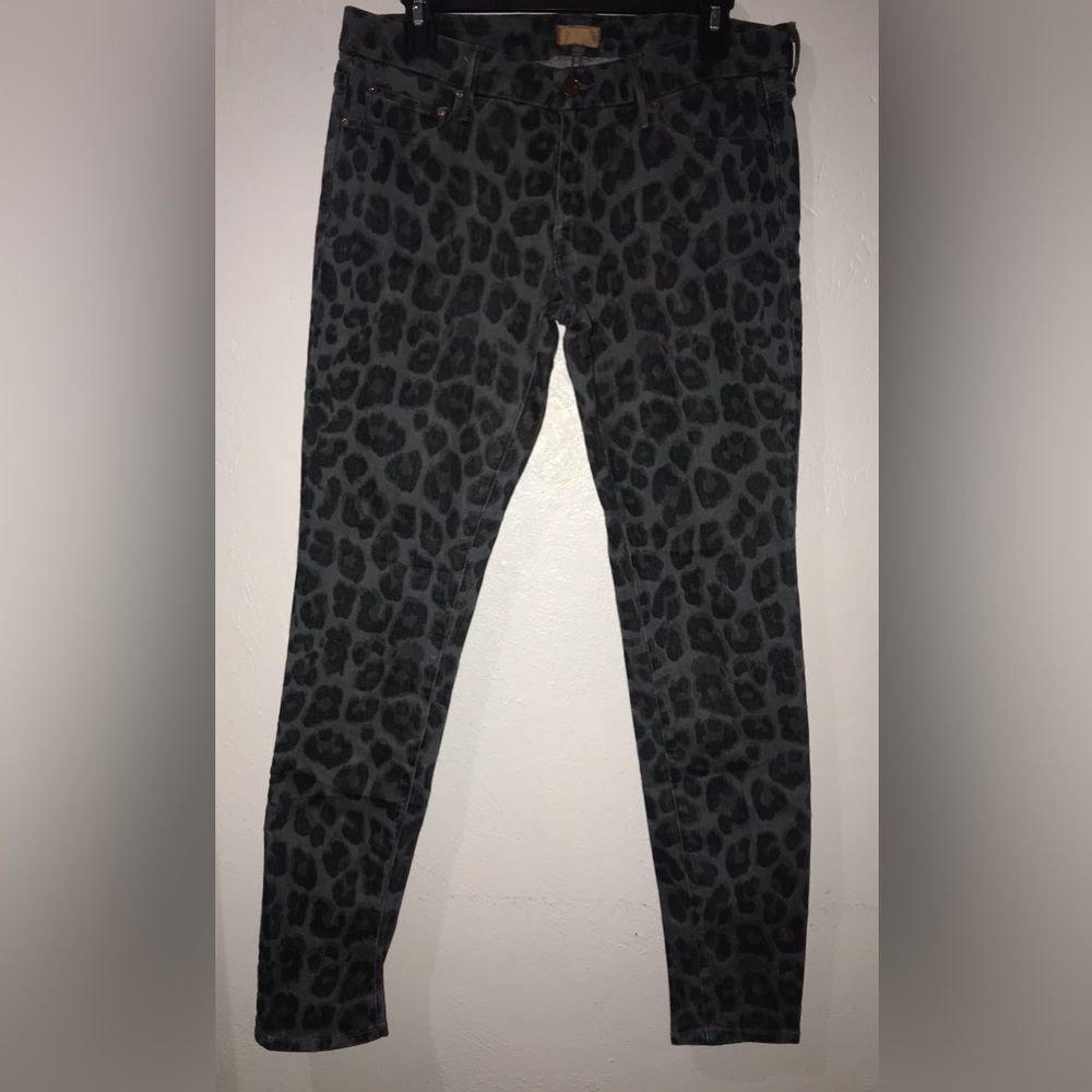MOTHER (Size 30) The Looker In Paw Leopard Print Jeans Denim Gray Black Skinny